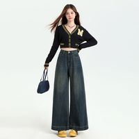 Nouveau design – Jean évasé vintage haut de gamme écoresponsable pour femme, couleur unie, délavé foncé, coupe ample et respirante, jambe large