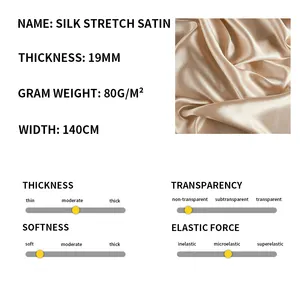 19mm 140 ancho Venta al por mayor Mulberry Stretch Stain Silk 100% Real Silk Stretch Silk Charmeuse Fabric