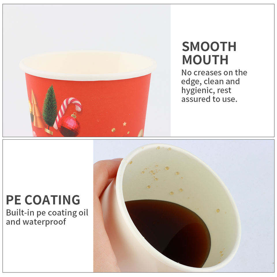 Custom biodegradable red takeaway juice coffee packaging Christmas festival party single wall paper cups with lid