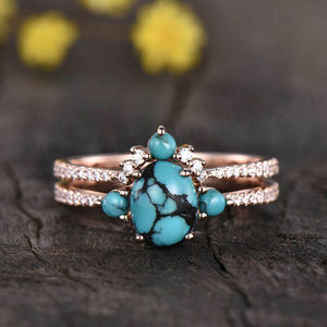 925 Sterling Silver Wholesale Rose <b>Gold</b> Plating Natural <b>Turquoise</b> Gemstone Jewelry <b>Ring</b> <b>Turquoise</b> Wedding <b>Ring</b> Set - Product Image 3