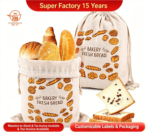 Bolsas de Pan de Lino Natural Personalizadas al por Mayor, Sin Blanquear y Reutilizables, Contenedor de Almacenamiento de Pan con Cordón - Product Image 5