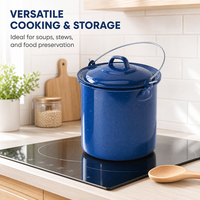 Marmite droite en émail bleu moucheté, grande marmite à soupe et ragoût, ustensile de cuisson en émail pour le camping avec couvercle et pour usage extérieur