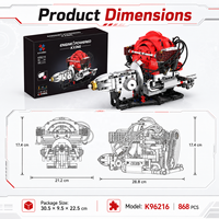 Bloques de Construcción Mecánicos con Sonido LED Recargables Inteligentes, Modelo de Cilindro de Motor de Carreras, 868 Piezas, Regalo para Adultos y Adolescentes