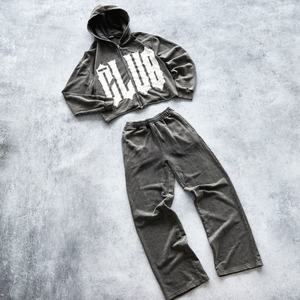 Ensemble sweat-shirt et pantalon pour homme en coton 100% avec logo personnalisé, streetwear, sweat-shirt lourd délavé à l'acide - Product Image 3