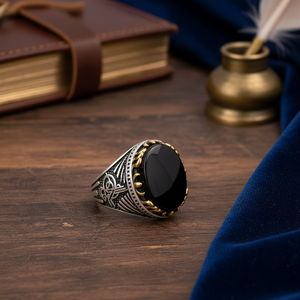 Onyx Stone Oval Shape Tugra Desgin <b>Men</b> <b>Ring</b> Jewelry <b>Man</b> Jewellery Wholesale Handcrafted Authentic 925 Sterling Silver <b>Men</b> <b>Ring</b> - Product Image 3