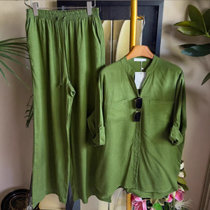 Conjunto de <span class=keywords><strong>Ropa</strong></span> para Mujer Estilo Europeo y Americano, Verano 2026, Camisa Holgada de Manga Larga y Pantalones Anchos Casuales - Product Image 2