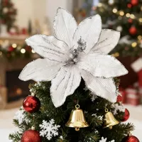 Guirlande DIY 35 cm en tissu velours avec grandes paillettes, fleur de magnolia artificielle pour décoration de sapin de Noël