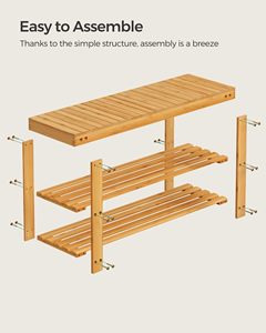 Bamboo Shoe Rack <strong>Bench</strong> for <strong>Hallway</strong> Living Room 3-Tier Bamboo Shoe Storage Organizer Wooden Shoe Shelf Bamboo Storage Holder - Product Image 2