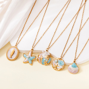 GT bán buôn của phụ nữ thép không gỉ 18K mạ vàng mùa hè đại dương loạt hợp thời trang thiết kế thích hợp không phai Vòng cổ - Product Image 3