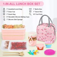 Boîte à déjeuner isolée créative pour enfants et adultes, ensemble de boîtes à déjeuner avec 4 compartiments, pics alimentaires, gobelets à gâteaux, 27 pièces