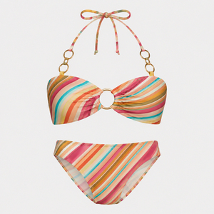 Ensemble de bikini rayé pour femmes, maillot de bain halter, séchage rapide, réversible, vêtements de plage, taille personnalisée OEM - Product Image 2