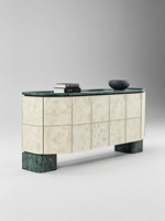 Aparador Geométrico Moderno de Mármol, Mueble Buffet de Piedra Natural de Lujo, Credenza Curva Personalizada para Comedor y Sala de Estar