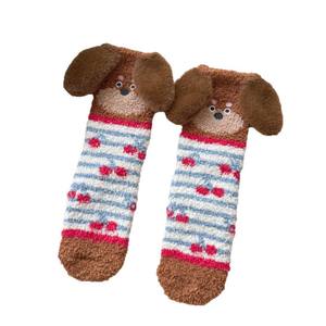 Chaussettes d'hiver en polaire corail, motif <span class=keywords><strong>teckel</strong></span> de dessin animé, épaisses, moelleuses et duveteuses, doublées de velours, chaudes et confortables pour la maison - Product Image 5