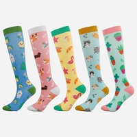 Nouvelles Chaussettes de Compression Décontractées en Nylon Antidérapantes et Anti-Frottement à Motifs Animaux et Végétaux, Élastiques pour le Sport et le Quotidien