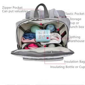 กระเป๋าเป้ใส่ผ้าอ้อมเด็กอเนกประสงค์ขนาดใหญ่ ดีไซน์ทันสมัย ทนทาน มีช่องเก็บของแบบมีฉนวน เหมาะสำหรับการเดินทาง ผลิตจากผ้า Oxford สีเทาล้วน - Product Image 5