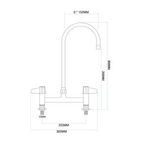 Robinet de cuisine professionnel en laiton massif, 6 pouces, col de cygne pivotant, double poignée, à poser sur comptoir, finition chromée polie, pour hôtels et restaurants - Product Image 2
