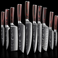 Ensemble de couteaux de cuisine japonais en acier inoxydable 4cr13 à motif laser Damas, manche en bois coloré, écologique, ambidextre