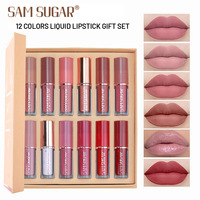 Sam Sugar 12 couleurs en forme de livre minéral imperméable à l'eau brillant à lèvres mat antiadhésif Kit de rouge à lèvres glaçure