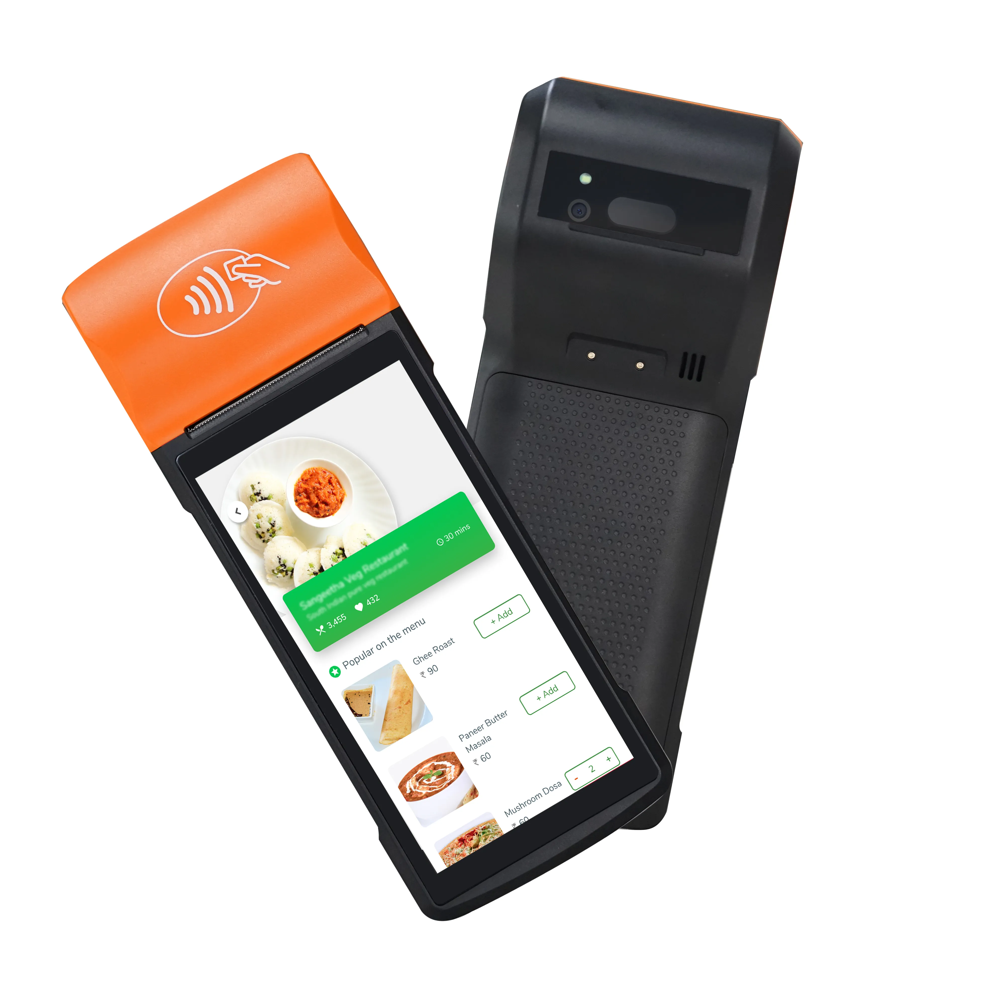 Barkod tarayıcı ile taşınabilir Pos Android terminali 6 inç nokta dokunmatik Pos sistemi kredi kartı kolu mobil Pos