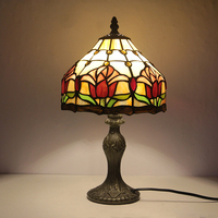 Lampe de table LongHuiJing 8 pouces en verre teinté baroque motif tulipe, base en alliage de zinc, E26 E27 110-220V, lampe de lecture vintage
