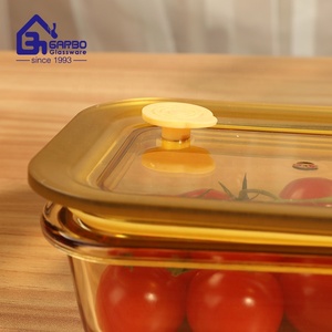 Récipient alimentaire en verre à haute teneur en borosilicate <span class=keywords><strong>avec</strong></span> <span class=keywords><strong>couvercle</strong></span> coloré taille différente boîte à lunch en verre résistant à la chaleur <span class=keywords><strong>bol</strong></span> de couleur unie ambre - Product Image 4