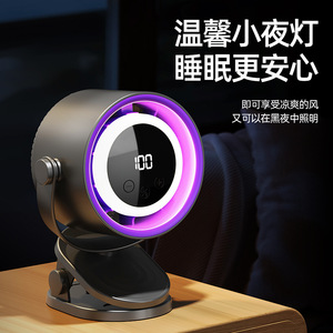 Daigos <b>Mini</b> Clip <b>Fan</b> Rechargeable <b>Usb</b> Desktop <b>Fan</b> With Led Light For Dormitory Camping Sleep Aid - Product Image 1