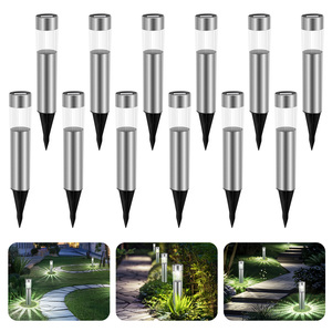 Aigostar 12 pezzi giardino esterno LED luci solari IP44 bianco freddo 6500K 5W lampade in acciaio inox con certificazione RoHS - Product Image 1