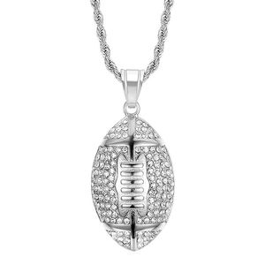 Hip Hop Football Pendant Necklace Stainless Steel Gold Silver Plated <b>Iced</b> Out Rhinestone Unisex Gift Jewelry - Product Image 3