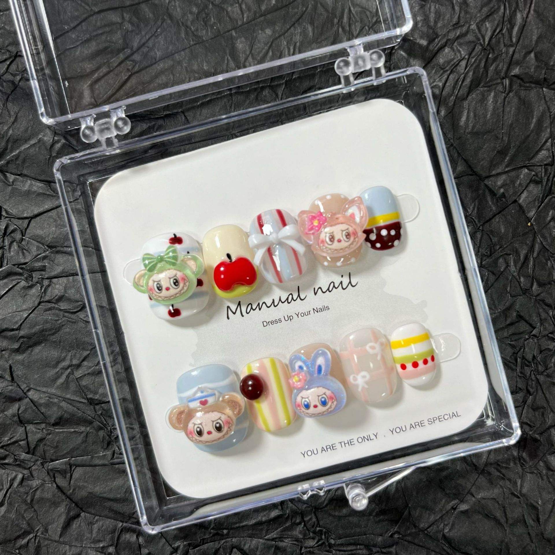 Popular Hot Sale False Fingernails Cartoon Kawaii Short Square Round Labubu Handmade Luxury Press on Nails for Glirls Nail Art