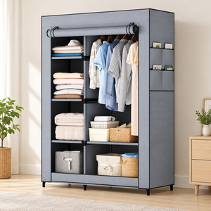Armoire à vêtements portable et pliable en tissu avec portes en verre et 4 tiroirs et 4 étagères de style Shaker pour chambre à coucher et mobilier de maison - Product Image 2