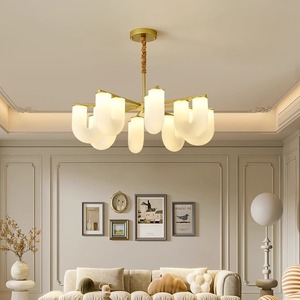 Lampu gantung emas gaya Nordic, lampu gantung langit-langit bentuk <span class=keywords><strong>U</strong></span> untuk ruang tamu samping tempat tidur