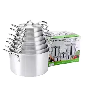 Middle East Africa Hot Sale 14-26cm Aluminum Pot Set Kitchen 14-PCS Cooking Pot Thickened Soup Pot Cookware Wholesale