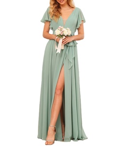 2024 verano elegante señoras manga corta volantes gasa <span class=keywords><strong>boda</strong></span> fiesta dama <span class=keywords><strong>de</strong></span> honor Maxi Vestidos <span class=keywords><strong>para</strong></span> mujeres - Product Image 1