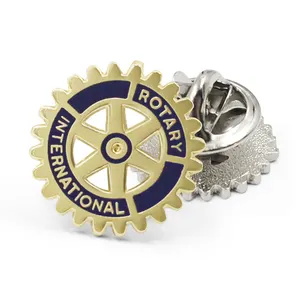 Pin kerajinan logam berlapis nikel logam khusus magnet Rotari kelapak Lapel Rotari bros klub Pin lencana dengan CAP BELAKANG
