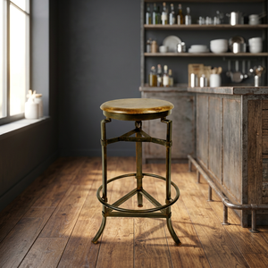 Industrial Vintage Indian Iron Metal Bar <b>Stool</b> Wooden Seat Swivel Durable Commercial Use for Home Farmhouse Apartment Hotel - Product Image 3