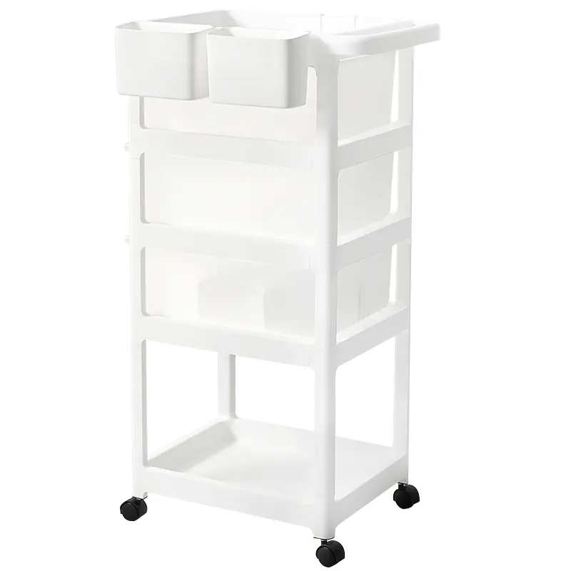 Haixing 5 Layers Plastic Storage Rack With Wheels Trolley Can Hang Hook Organizer