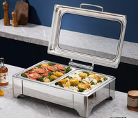 Plat de service rectangulaire professionnel pour buffet, avec couvercle à fermeture douce et dessus en verre, pour la restauration en gros