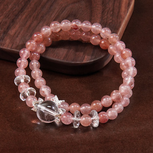 Bracelet pour femme en quartz rose naturel <span class=keywords><strong>et</strong></span> cristal de fraise, orné de perles en or 24 carats, pierre de guérison, attirance amoureuse, cadeau spirituel - Product Image 1
