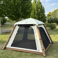 Tente Gonflable de Gros à 2 Portes et 2 Fenêtres, en Oxford Beige Enduit Argent, Cabane de Glamping Extérieure avec Auvent Étendu