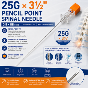 Aguja Espinal Estéril Médica con Punta de Lápiz 25G x 88mm para Procedimientos <span class=keywords><strong>Epidurales</strong></span> y Espinales - Product Image 3