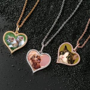 Nuova foto personalizzata foto medaglioni di memoria sublimazione cuore ciondolo collane Hip Hop Bling gioielli cubici zircone cuore <span class=keywords><strong>collana</strong></span> - Product Image 6