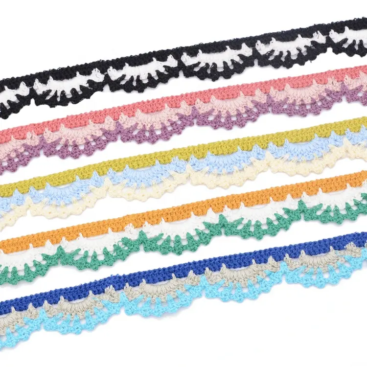 Tùy Chỉnh 30Mm Polyester Cotton Đầy Màu Sắc Giả Handmade Scalloped Crochet Ren Trim Cho May Bé Quần Áo Thủ Công Trang Trí