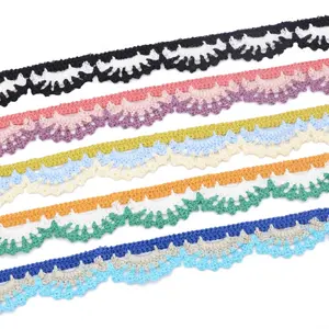 Custom 30mm poliéster algodão colorido imitação artesanal scalloped crochet lace trim para costura roupas de bebê artesanato decoração