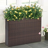 Jardinières modernes d'intérieur et d'extérieur, pots à fleurs en métal résistant aux intempéries, cadre en métal, rotin PE, grande jardinière rectangulaire, bac de jardin écologique