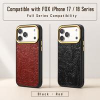 Étui en cuir de vachette style rétro Tang Flower pour iPhone 17 18 avec trous pour cordon