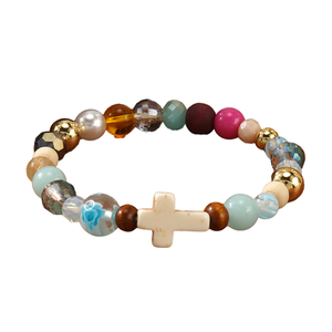 Bracelet élastique croisé fait main pour femme Go2boho, perles colorées mélangées avec turquoise, <span class=keywords><strong>bijoux</strong></span> bohèmes, cadeau chrétien - Product Image 1