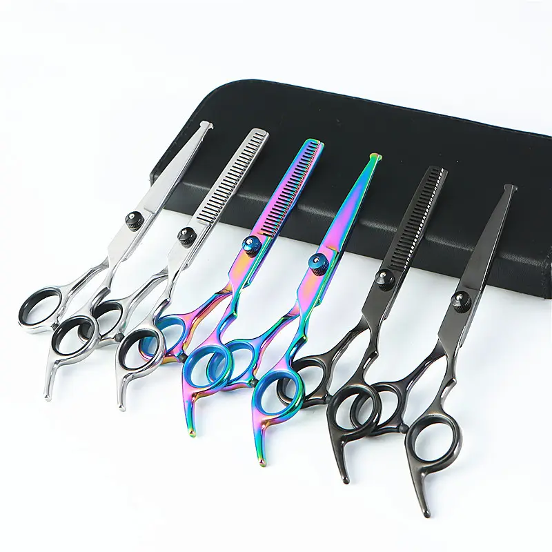 Custom Logo 6 Inch Hair Salon Stylist Scissors Hairdressing Rainbow Flat Barber Shears Haircut