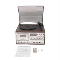 G30145 Lecteur de disques vinyles en bois 9-en-1 avec USB, lecteur CD, magnétophone, radio AM/FM, phonographe, Bluetooth et haut-parleurs