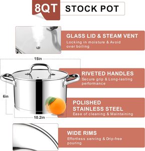 Wholesale Modern Induction <b>Large</b> Soup Stock <b>Pot</b> Hot <b>Pot</b> 8QT Stainless Steel Kitchen Home Restaurant Dishwasher Safe Cooking <b>Pot</b> - Product Image 4