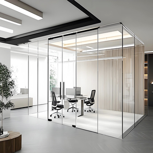 Système de cloison de bureau en verre sans cadre moderne avec cadre en verre de 12 mm d'épaisseur, isolation acoustique, installation facile, montage au sol - Product Image 5